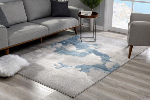 8' X 10' Gray and Blue Abstract Area Rug