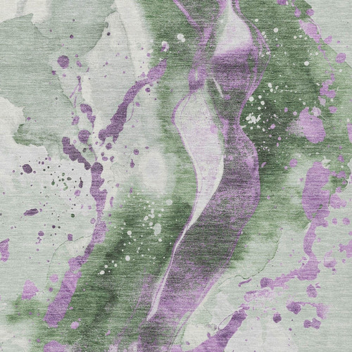 10' X 14' Artichoke Green And Lavender Abstract Washable Indoor Outdoor Area Rug