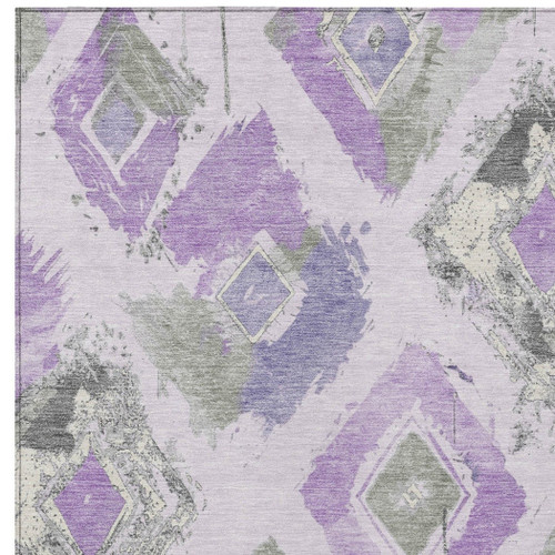 9' X 12' Lavender Gray And Ivory Geometric Washable Indoor Outdoor Area Rug