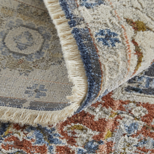 12' Ivory Blue and Red Floral Power Loom Non Skid Runner Rug