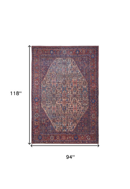 8' X 10' Red Tan And Blue Floral Power Loom Area Rug