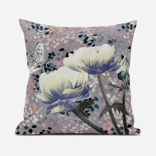 16" X 16" Blue and Gray Butterfly Broadcloth Floral Zippered Pillow