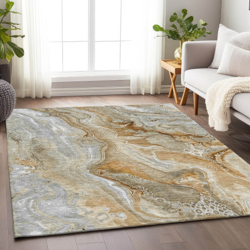 9' X 12' Pewter And Ivory Abstract Washable Indoor Outdoor Area Rug