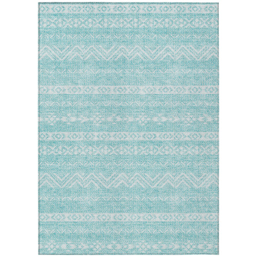 9' X 12' Teal Blue And Aqua Southwestern Washable Indoor Outdoor Area Rug