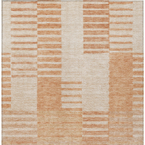 9' X 12' Salmon Peach And Ivory Striped Washable Indoor Outdoor Area Rug