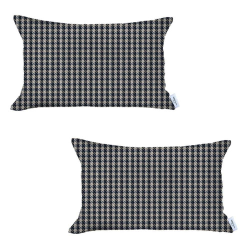 Set of Two 12" X 20" Black and White Throw Pillow