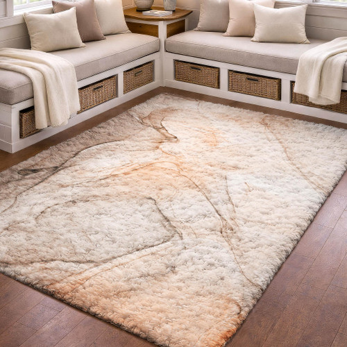 8' X 10' Orange And Peach Abstract Shag Washable Area Rug With UV Protection