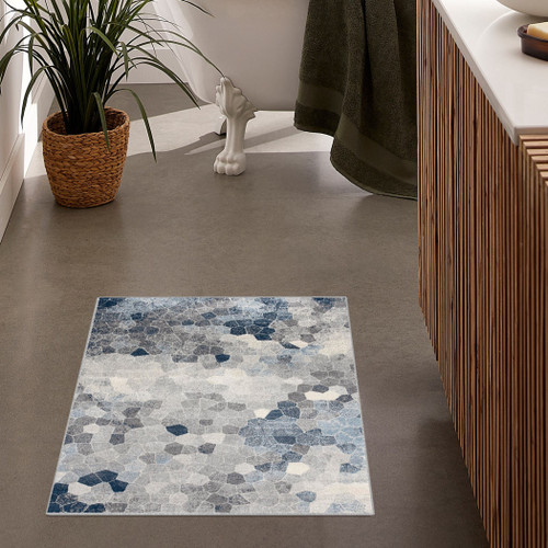 2' X 3' Blue Beige And Gray Cobblestone Area Rug
