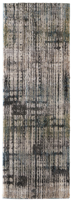 8' Gray Black And Ivory Abstract Distressed Runner Rug
