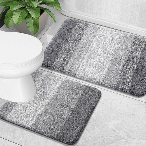 Large 2 Piece Ombre Microfiber Soft Thick Plush Bath Mat Set