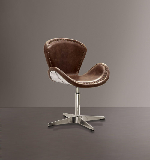 Homeroots Kitchen 25" X 24" X 33" Retro Brown Leather Accent Chair, Brown, Retro Finish