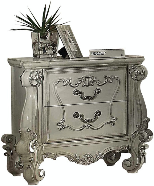 31" White Wood Two Drawer Nightstand