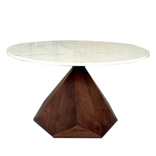 Homeroots Living Room 32" Brown and White Solid Wood and Marble Geo Coffee Table