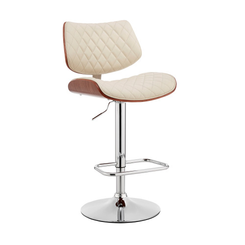 Homeroots Living Room 45" Cream Faux Leather and Iron Swivel Adjustable Height Bar Chair