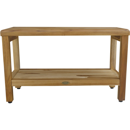 Homeroots Outdoor Rectangular Teak Shower Bench with Shelf Natural Finish