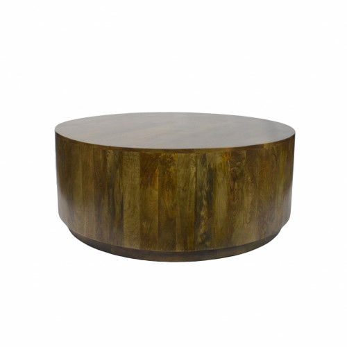 Homeroots Living Room 42" Rustic Brown Solid Wood Round Distressed Coffee Table