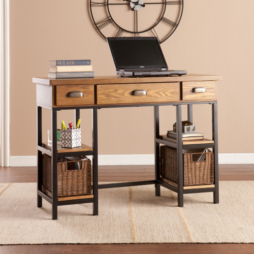 Homeroots Office Weathered Gray Home Office Desk, Gray Finish