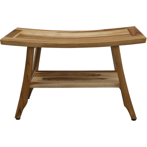 homeroots outdoor Contemporary Teak Shower Bench with Shelf, Natural Finish