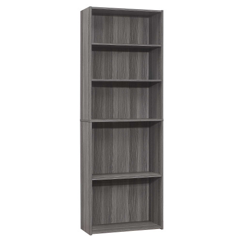 Homeroots Office 5 Shelves Bookcase, Grey, Adjustable Shelving