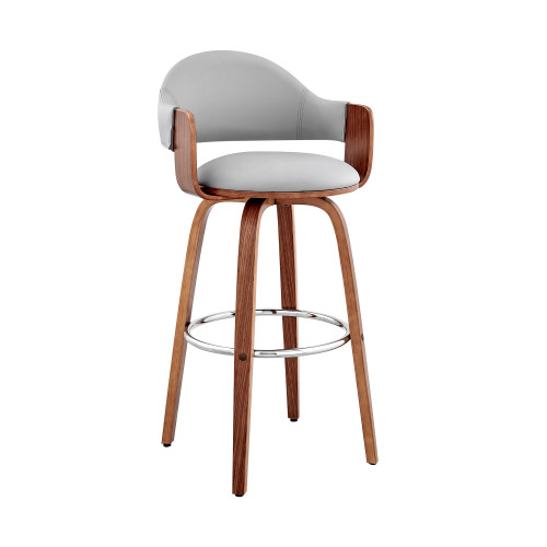Homeroots 30" Rich Grey Faux Leather Walnut Wood Bar Stool