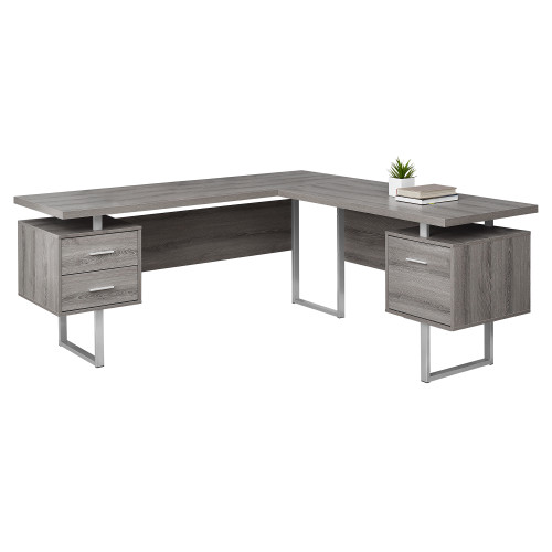 Homeroots 71" X 71" X 30" Dark Taupe Silver Particle Board Hollow Core Metal Computer Desk