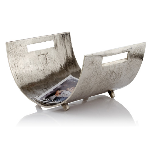 17" Brushed Silver Modern Magazine Basket Aluminum