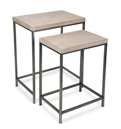 Homeroots Living Room Set of Two 25" Black and Brown Solid Wood and Steel Rectangular Nested Tables, Nested, Black and Brown