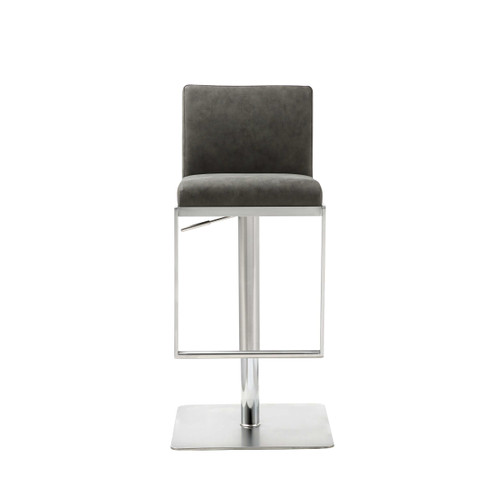 Homeroots Living Room Sleek Dark Gray Faux Leather Adjustable Bar Stool
