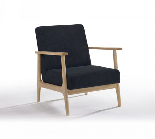 Homeroots Living Room 31" Black and Natural Oak Low Seat Modern Armchair, Black Fabric, Natural Oak Finish