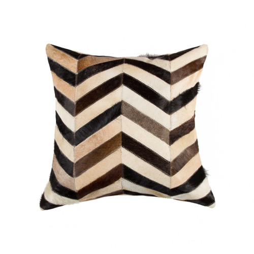 Homeroots Home Decor Stunning Tricolor Chevron Torino Kobe Cowhide Pillow, 18 x 18 x 5 inches, Tricolor