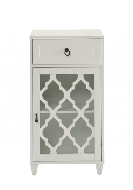 Homeroots Furniture Fret Work Design Glass Door Cabinet, White
