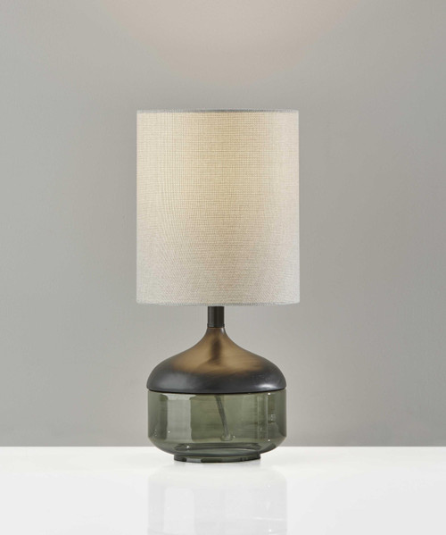 Homeroots Lighting Petite Black Wood Smoked Glass Base Table Lamp