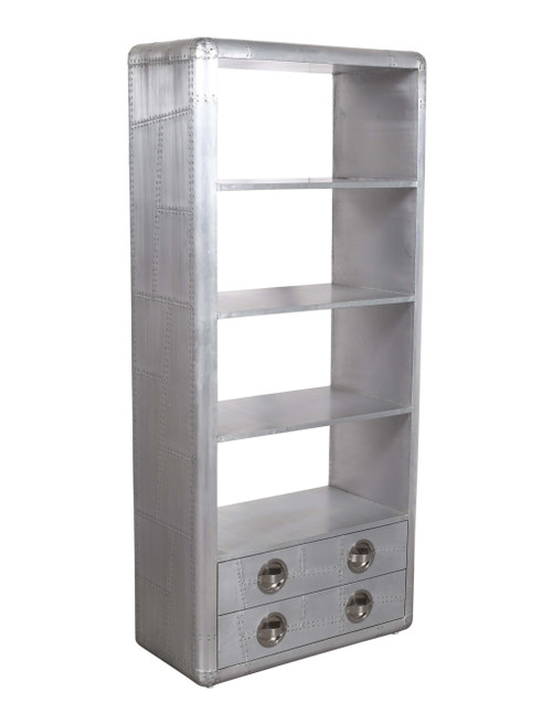 Homeroots Office 71" Silver Aluminum Four Tier Bookcase with Drawers