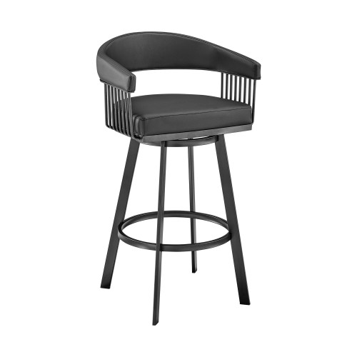 Homeroots Living Room 26" Mod Black Faux Leather Black Finish Swivel Bar Stool, Black