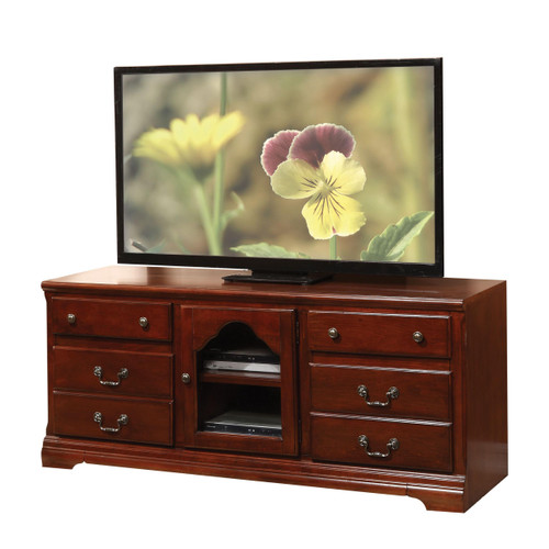 Homeroots Furniture Cherry Wood Glass TV Stand, Cherry Veneer, 19 Inch Width