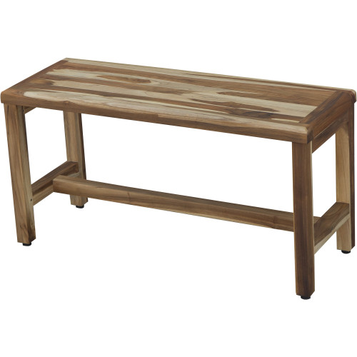 Homeroots Outdoor Rectangular Teak Shower Bench, Natural Finish
