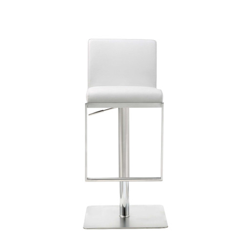 Homeroots Living Room Sleek White Faux Leather Adjustable Bar Stool, White, Adjustable