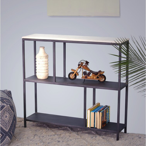 Homeroots Living Room Black and White Marble Bookshelf