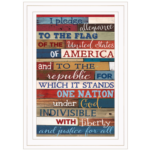 Homeroots Home Decor Red White and Blue Pledge Of Allegiance White Framed Print Wall Art, White Frame, 15 Inch Height