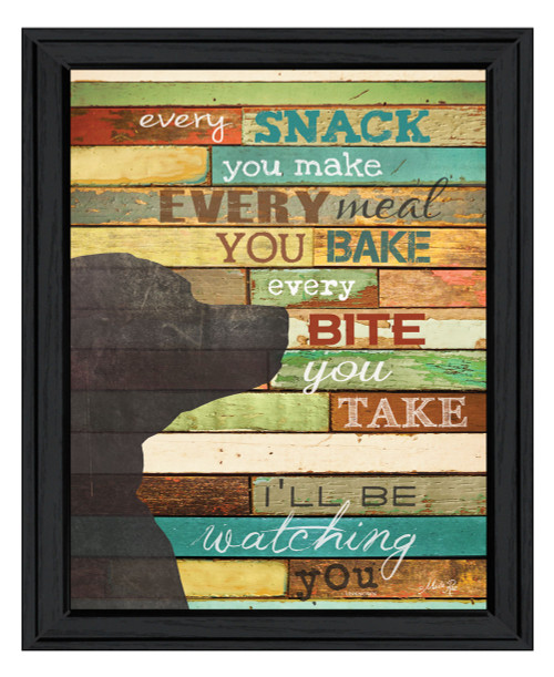 Homeroots Home Decor Colorful Dog Watching You Snack Black Framed Print Wall Art, Black Frame, 23 x 19 Inches
