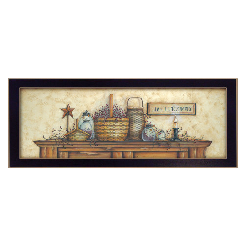 Homeroots Home Decor Live Life Simply Black Framed Print Wall Art, Black, 14 x 38 Inches
