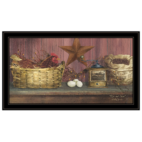 Homeroots Home Decor Rise and Shine Chicken and Eggs Black Framed Print Wall Art, Black, 19 x 33 Inches