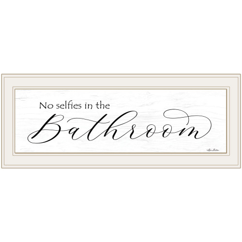 Homeroots Home Decor No Selfies In The Bathroom 1 White Framed Print Wall Art, White, Framed