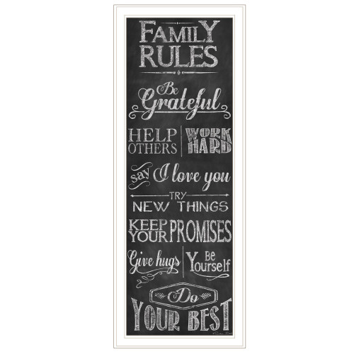 Homeroots Home Decor Family Rules 2 White Framed Print Wall Art, White, 39 Inch Height