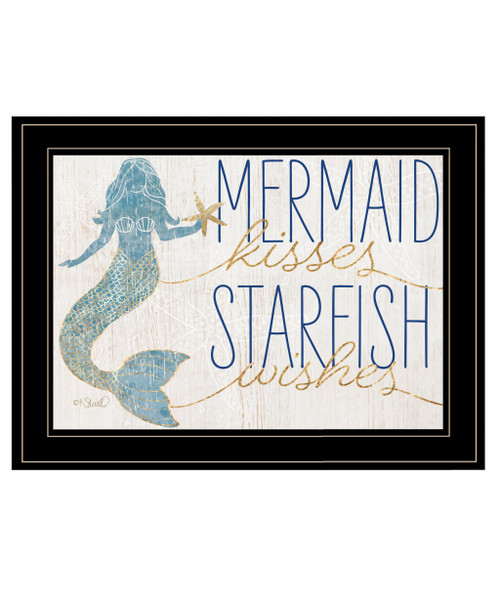 Mermaid Kisses Starfish Wishes 3 Black Framed Print Wall Art