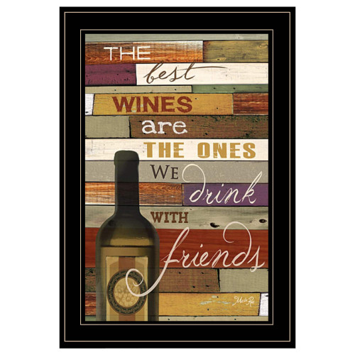 Homeroots Home Decor Wine With Friends Black Framed Print Wall Art, Black, 21 Inch Height