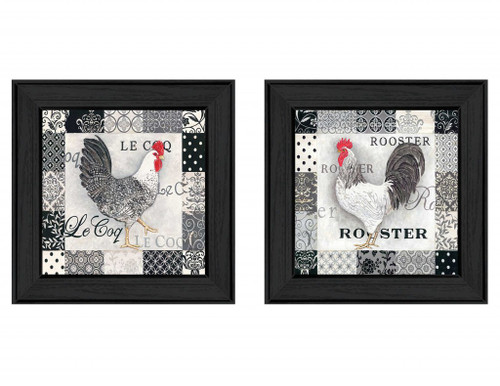 Set Of Two Rooster I Black Framed Print Wall Art