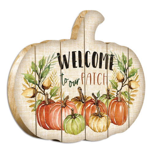 Welcome Pumpkin Wood Plank Wall Art
