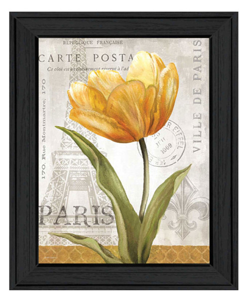 Golden Flower Black Framed Print Wall Art