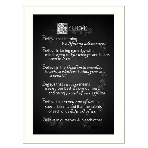 Believe 1 White Framed Print Wall Art MDF Paper Print Texture